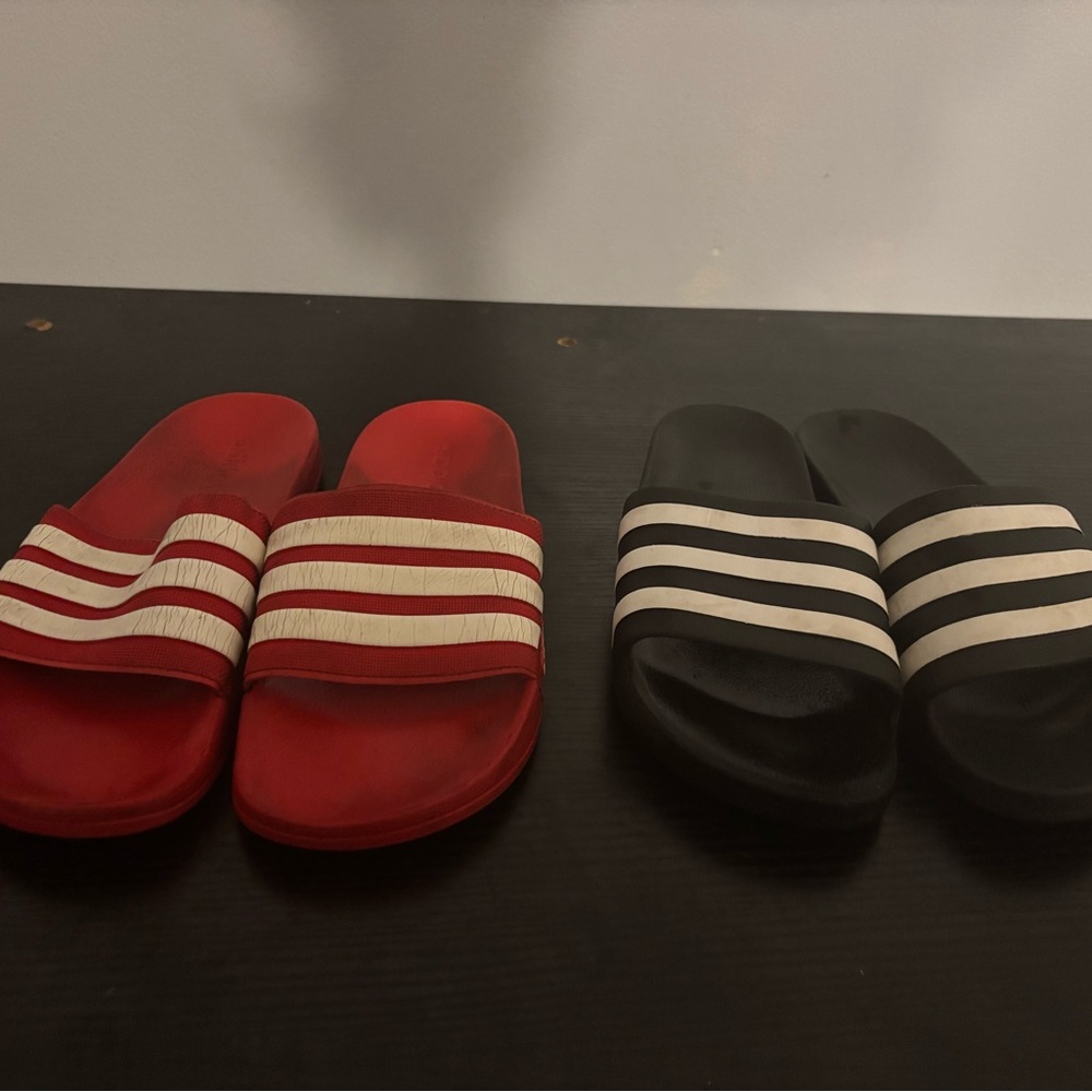 Addidas Black and Red Slides Fair Condition Mens Size 10